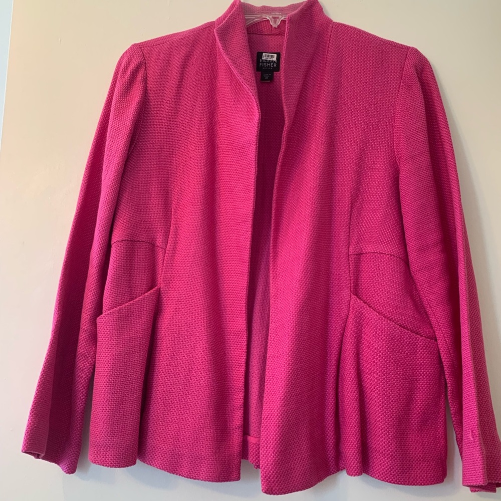 Eileen Fisher Petite Hot Pink Fuchsia Raspberry Linen Open Jacket Size PP